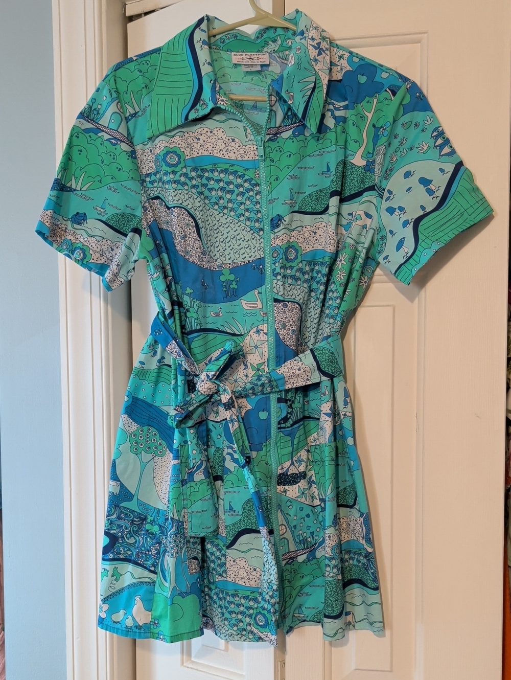 Blue Platypus Women’s Belted Shirt Dress in Turquoise & Teal Size Large